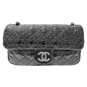 Chanel Flower CC Stitch Patent Leather Chain Shoulder Bag Black